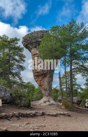 Einzigartige Felsformationen in La Ciudad Encantada oder die verzauberte Stadt Naturpark in der nähe von Cuenca, Castilla la Mancha, Spanien Stockfoto