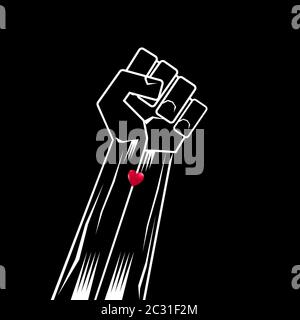 Faust Nach Oben. Black Lives Matter Banner für Protest auf dunklem Hintergrund. Menschliche Hand. Stoppen Sie die Gewalt gegen Schwarze Stock Vektor