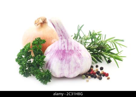 Basic Food Ingredients isoliert auf weißem Stockfoto