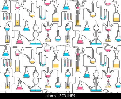 Nahtloses Muster aus chemischen Glaswaren Stock Vektor