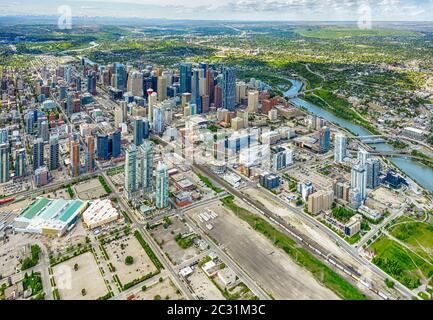 Luftaufnahme der Innenstadt von Calgary, Alberta. Stockfoto