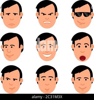 Cartoon Mann Kopf Satz von Emoji Stock Vektor