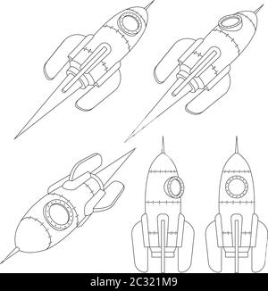 Rakete Raumschiff ist eine Kontur 3D-Zeichnung Stock Vektor