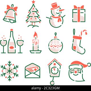 Set von Weihnachten Neujahr Symbole Stock Vektor