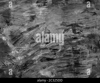 Abstrakter monochromer Hintergrund. Palette mit Ölfarben. Freihändige Pinselstriche. Schwarz-weiß und grauer Hintergrund mit Textur und Kratzern, stai Stockfoto