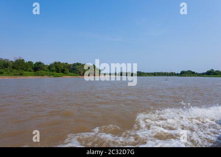 Panorama vom Pantanal, brasilianische Feuchtgebiet Region. Schiffbaren Lagune. Südamerika-Wahrzeichen Stockfoto