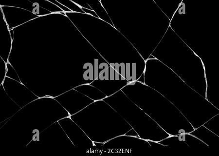 Falten und Risse des Smartphone-Bildschirm-Panel durch zertrümmert und fallen Unebenheiten, Nahaufnahme Detail und abstrakt auf schwarzem Hintergrund verursacht Stockfoto