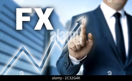 FX-Touchscreen ist der Geschäftsmann betrieben. Stockfoto