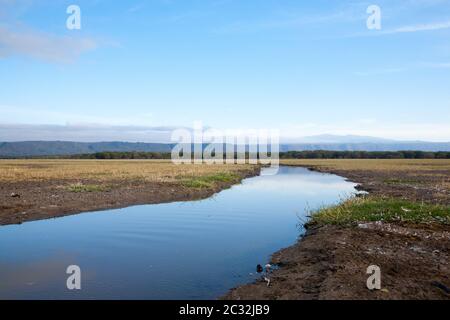 Lake Manyara Landschaft, Tansania. Dramatische Himmel. Panorama aus Afrika Stockfoto