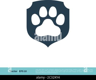 Paw Print Pet Protect Icon Vektor Logo Vorlage Illustration Design. Vektor EPS 10. Stock Vektor