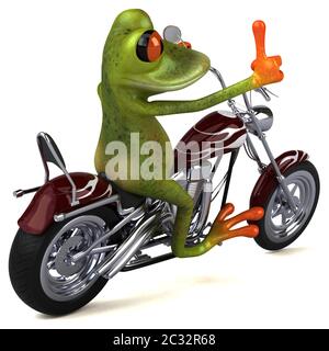 Spaß Frosch auf einem Motorrad - 3D-Darstellung Stockfoto