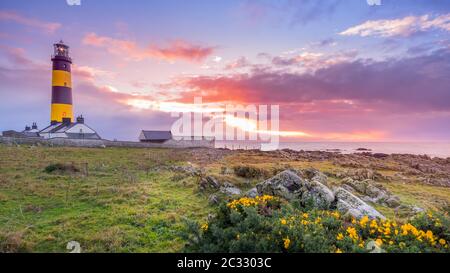 Erstaunlicher Sonnenaufgang am St. Johns Point Lighthouse in Nordirland Stockfoto