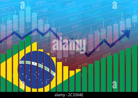 Flagge Brasiliens auf Balkendiagramm Konzept der wirtschaftlichen Erholung und der Verbesserung der Wirtschaft nach der Krise wie Covid-19 oder andere Katastrophe wie Wirtschaft und busi Stockfoto