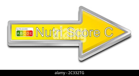 Gelber Pfeil Nutri-Score-Etikett, 5-farbiger Nährstoffaufkleber - Illustration Stockfoto