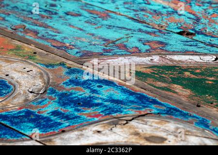 Abstract grunge alten Multi Color schäbig verwittertes Holz Hintergrund Textur und mit Resten der alten Farbe. Schöne bunte Holz- Kulisse mit s Stockfoto