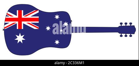 Eine typische akustische Gitarre silhouette isoliert über einem weißen Hintergrund mit einem Australien Flagge Stockfoto