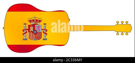 Eine typische akustische Gitarre silhouette isoliert über einen weißen Hintergrund mit einem spanischen Flagge Stockfoto
