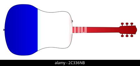 Eine typische akustische Gitarre silhouette isoliert über einen weißen Hintergrund mit einem Französischen Flagge Stockfoto