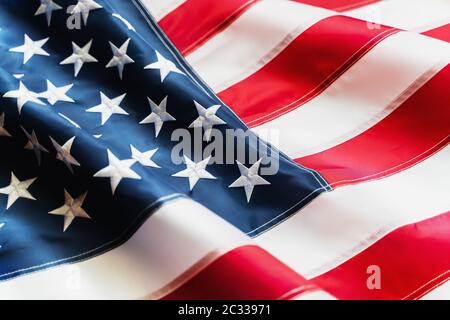 Hintergrund der Flagge USA. Amerikanische Flagge, Nahaufnahme. Stockfoto