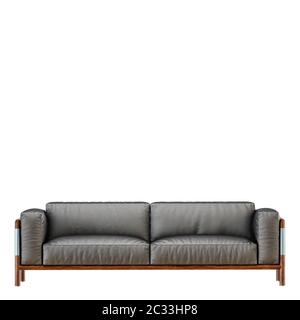 Leder weiches schwarzes Sofa mit Falten auf einem weißen Hintergrund 3d Stockfoto