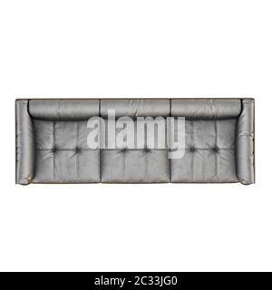 Leder weiches schwarzes Sofa mit Falten auf einem weißen Hintergrund 3d Stockfoto