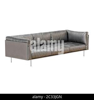 Leder weiches schwarzes Sofa mit Falten auf einem weißen Hintergrund 3d Stockfoto