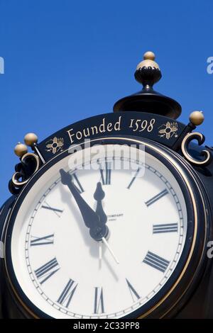 Uhr in der plaza, Socorro, New Mexico, USA Stockfoto