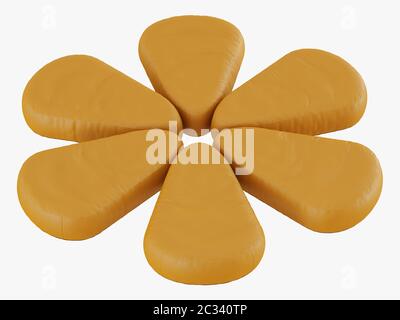 Gelbe Pouf-Blume mit abgerundeten Enden, 3D-Rendering Stockfoto