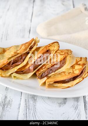 Crepes mit Schokoladencreme Nahaufnahme Stockfoto