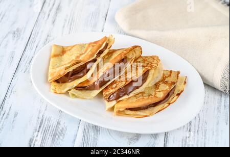 Crepes mit Schokoladencreme Nahaufnahme Stockfoto