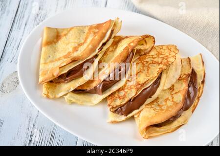 Crepes mit Schokoladencreme Nahaufnahme Stockfoto