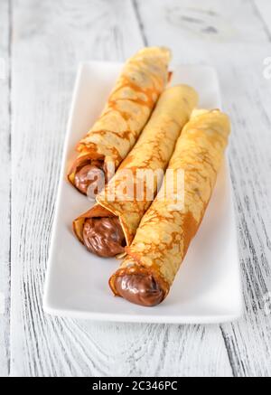Crepes mit Schokoladencreme Nahaufnahme Stockfoto