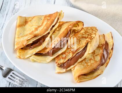 Crepes mit Schokoladencreme Nahaufnahme Stockfoto