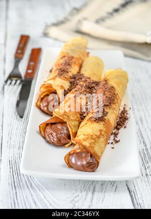 Crepes mit Schokoladencreme Nahaufnahme Stockfoto