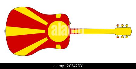 Eine typische akustische Gitarre silhouette isoliert über einem weißen Hintergrund mit einem Mazedonien Flagge Stockfoto