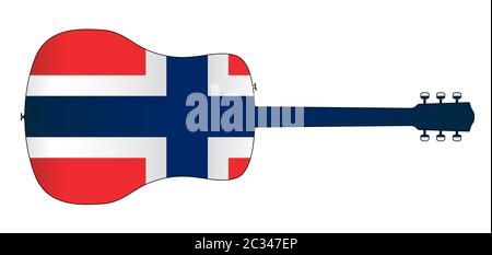 Eine typische akustische Gitarre silhouette isoliert über einem weißen Hintergrund mit einem Norwegen Flagge Stockfoto