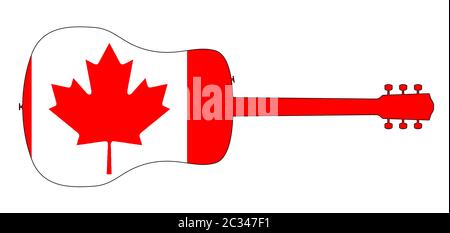 Eine typische akustische Gitarre silhouette isoliert über einem weißen Hintergrund mit einem Kanada Flagge Stockfoto