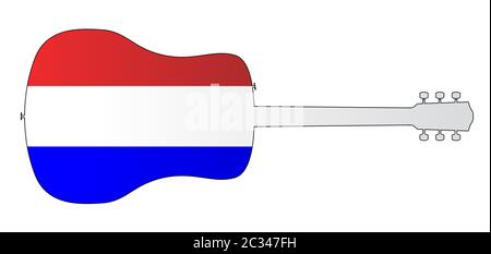 Eine typische akustische Gitarre silhouette isoliert über einem weißen Hintergrund mit einem Niederlande Flagge Stockfoto