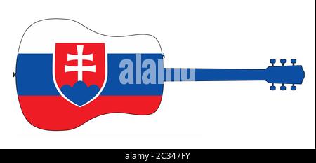Eine typische akustische Gitarre silhouette isoliert über einen weißen Hintergrund mit einer slowakischen Flagge Stockfoto