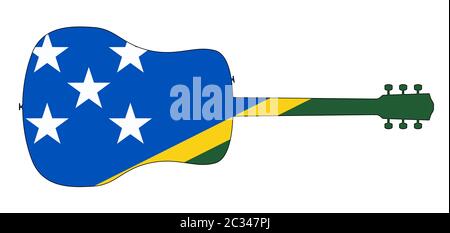 Eine typische akustische Gitarre silhouette isoliert über einem weißen Hintergrund mit einem Solomon Inseln Flagge Stockfoto