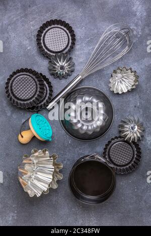 Formen zum Backen von Kuchen, Keksen und Muffins. Stockfoto