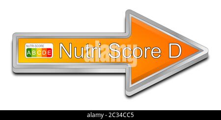 Orange Nutri-Score Label D, 5-farbiger Nährstoffaufkleber - Illustration Stockfoto