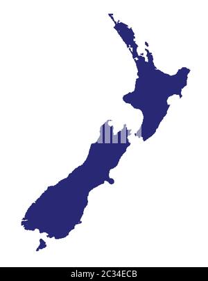 Der Umriß von Neuseeland über einen weißen Hintergrund Stockfoto