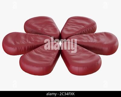 Rote Pouf-Blume mit abgerundeten Enden, 3D-Rendering Stockfoto