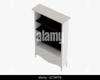 Weißer schrank mit schwarzen Regalen, 3D-Rendering Stockfoto