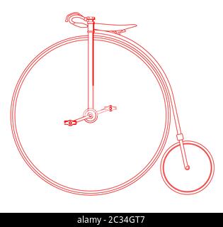 Eine typische Penny Farthing Fahrrad in Rot über einem weißen Hintergrund. Stockfoto