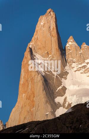 Mount Fitz Roy Detail in der Abendsonne Stockfoto