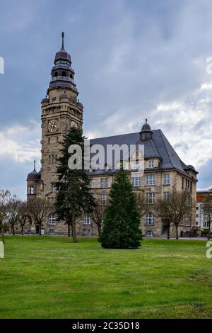 Ostseite des Wittenberger Rathauses vom Elmshorner Platz aus gesehen Stockfoto