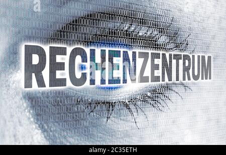 Rechenzentrum (in deutscher Sprache, die im Rechenzentrum) Auge mit Matrix schaut Betrachter Konzept. Stockfoto