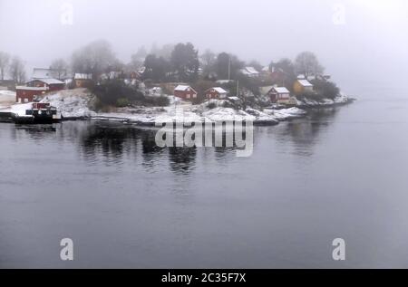 Oslofjord im Nebel Stockfoto